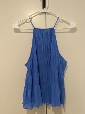 H&M Blue Crinkled Halter Tank Top